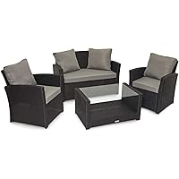 SVITA Roma Polyrattan Lounge Rattan Garten Möbel Set mit Sofa und Sessel Gartenlounge Essgruppe mit Tisch Schwarz…