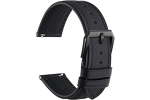 WOCCI Correa de Reloj, Cuero Genuino, Cuero con Forro Oscuro, Liberación Rápida, Ancho de Correa 18mm 20mm 22mm