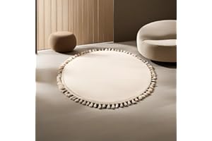 ‎DEKORIST Dekorist Rund Teppich Wohnzimmer Schlafzimmer, Flauschiger Teppich, Badezimmerteppich, Teppich Waschbar in Waschmaschine Rutschfester Teppich Kinderzimmer Geeignet für Küchen 120 cm, Ecru