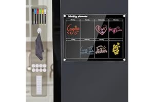 Vmglgig Planning Boards,Magnetic Fridge Board, Acrylic Whiteboard Calendar Weekly Calendar for Fridge, Magnetic Weekly Planner for Fridge,Reusable Planner Memo Weekly Calendar with 6 Pen