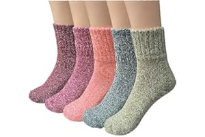 YSense Snug 5 paia di calze calde invernali, calze di lana da donna, calze calde da donna, calze comode da escursionismo da donna, multicolore