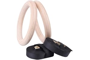 HI SUYI Wooden Gymnastic Rings with Adjustable Straps Heavy Duty Exercise Gym Rings for Pull Ups and Dips,Cross-Training Workout,Strength Training,Fitness- Maximum Load: 270KG