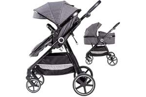 Carrito Bebe 2 en 1 Interbaby | Silla Paseo desde Nacimiento hasta 48 meses o 22 kg | Capazo Acolchado, Amortiguadores, Asiento Ajustable | Cochecito bebe Modelo Versa Gris