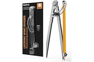 Nicpro Compas 8 Pouces pour Le Travail du Bois avec Aile et Porte-Crayon, Compas de Crayon de Charpentier Professionnel Idéal pour la Géométrie, Le Dessin, la Rédaction