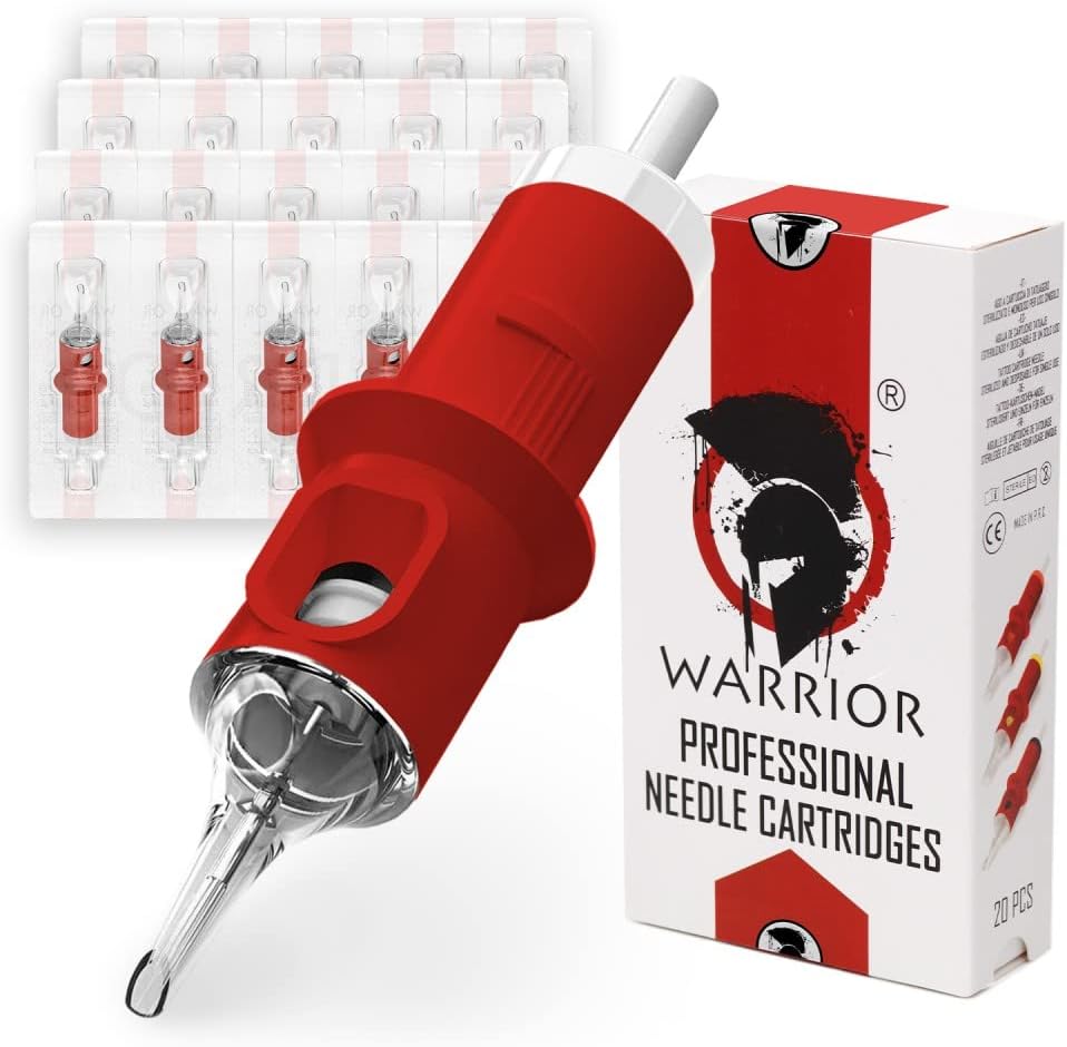 WARRIOR Rojo Cartuchos de agujas de tatuaje profesionales Tattoo Needle Cartridge esterilizado Round Liner 20 piezas Acero quirúrgico 316L Maquillaje permanente desechable (RED-1003RL)