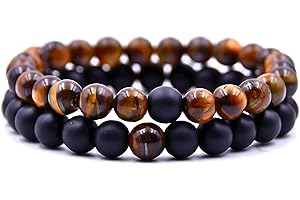 Andy & C Pulsera Hombre 2 Piezas con Piedras Naturales Pulsera Caja de Regalo Novio Mujer Chakra con Piedras Naturales Reales Joyas de Yoga Tibetana