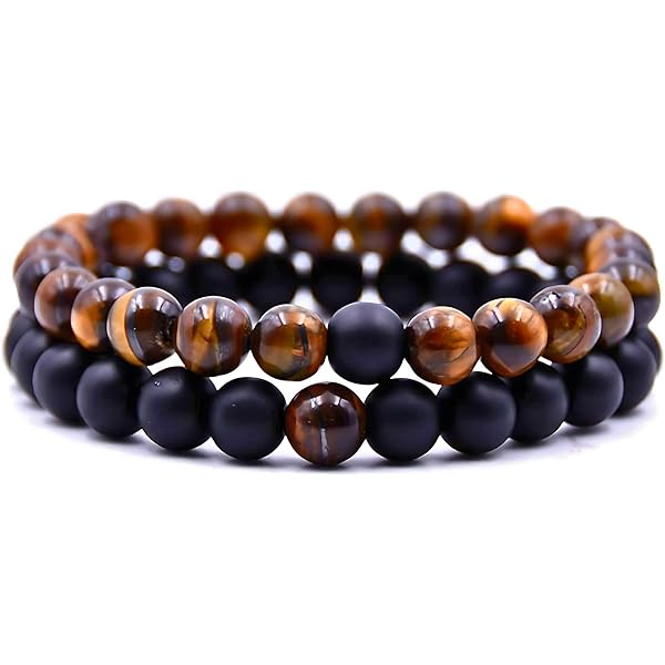 Hamoery Braccialetto Elastico Da Uomo E Donna, 8 Mm, Con Perle Di Pietra Naturale E Agata, 7 Inch, Acciaio Inossidabile, Agata - Foto 5