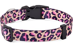 Mihqy Hundehalsband, Verstellbares, Weich & Komfort Hunde Halsband, Böhmisches, Blumen, geometrisches, Stammes Design, für Kleine, Mittlere und Große Hunde(Rosa Leopard,S)