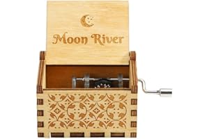 UNGROL Antique Wooden Music Box Hand Crank Musical Box Birthday Gift (Moon River)