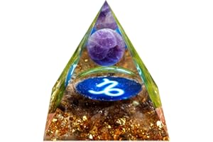 Besorgone Orgone pyramide en cristal de Style zodiaque, pierre de guérison, sphère d'améthyste pour une énergie Positive, Chakra Reiki, Protection Orgonite pryamide Méditation Cadeau (Capricorne)
