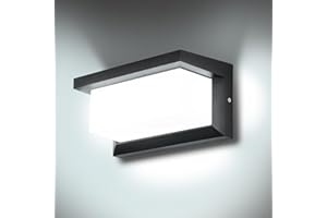 Lightsjoy 18W Lámpara de Pared Exterior Impermeable IP66 Negro LED, Aplique Moderno para Jardines Pasillo Terraza, 1800Lumen-Blanco Frío 6000K