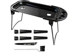 ANGYANG Metal Foldable Rolling Tray with Stand & Cone Loader, Complete Kit for King or 1-1/4 Size Pre-Rolled Cones | Brush & Filler Tools Included (23 x 10cm Black)