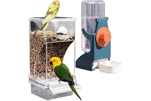 Exrp Bird Feeder Water Dispenser set, Automatic Parrot Feeder Cage Accessories, Clear Parakeet Seed container Food Feeder Drinker for Cage, Cockatiel Finch Lovebirds Budgies Canary