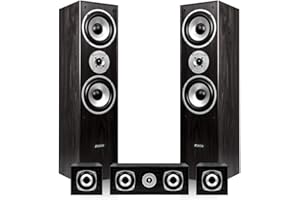 SKYTRONIC Fenton 5.0 Black Surround Sound Speakers Set - 1150W Home Cinema Speakers, Surround Sound for TV, Hi-Fi Home Cinema Audio System - Black Wooden Tower Satellites - Hi-Fi Speaker Set