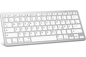 ‎OMOTON OMOTON deutsche Bluetooth Tastatur für iPad 10.9/10.2/9.7, Air 6/5/4/3, Pro 13/12.9/11/10.5 und iPhone 17, QWERTZ Layout, Tragbare Kabellose, Silber