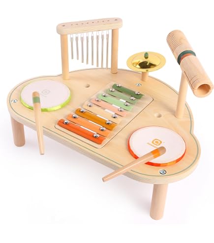Classic Cantabile Mesa De Percusión 12 En 1 De Madera – Juguete Montessori Para Niños De 1 Año Con Glockenspiel, Tambores Y Más