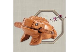 PILIPANE Guiro Grenouille en bois avec un maillet,Thaïlande Artisanat traditionnel en bois Grenouille porte-bonheur Croassement Instrument de musique Home Office Décoration Adorable cadeau(10.6CM), Greno