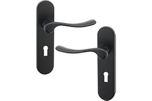 URFIC Black Lock Handle for Internal Doors Berkshire Set of 2 Lever Handles on Plate. Concealed Screws. Lever for All Types of Wooden Kitchen Bedroom Interior and Exterior Doors