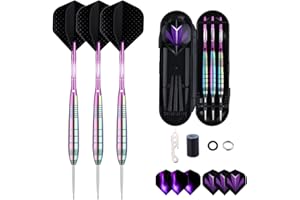 sanfeng Professional 3 Pack 22g, 23g, 24g, 27g Steel Tip Darts Set With Darts Stems Flights + 50pcs Rubber O-Rings + 12pcs Spring Rings + 1pcs Dart Sharpener Tool for Dart Board