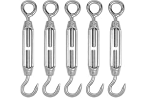 BaiJ Hook&Eyd Turnbuckle,5 Pcs 304 Stainless Steel Adjustable Turnbuckle Cable Railing Kit Hook and Eye Set Heavy Duty M4 Wire Rope Clips M4 Hook Wire Rope Tension Turnbuckle Wire Tensioner Strainer
