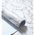 WDragon White Grey Marble Self Adhesive Gloss Vinyl Wrap Film Kitchen Countertop Peel Stick Wallpaper Decal 40cmx250cm (White)