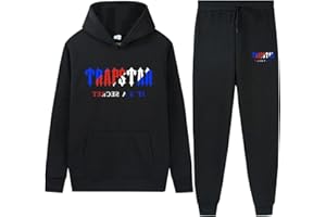 OverstepA Tuta Trapstar Uomo Donna, 2 Pezzi Completo Trapstar London con Logo Stampato, Unisex Felpa con Cappuccio in Plie e Pantaloni, Trapstar Tuta Jogging Sportiva Set Autunno Inverno,S-3XL