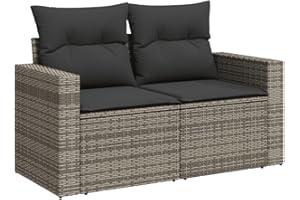 vidaXL Canapé de Jardin 2 Places, Siège avec Dossier, Meuble de Patio Arrière-Cour Terrasse Extérieur, avec Coussins Gris Résine Tressée