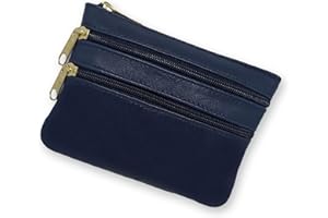 FIONCCI Monedero Mujer Piel Auténtica Pequeño con Cremalleras - Tarjetero Monedero (Azul Marino)