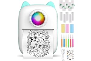 panthem Portable Label Printer with Colour-Changing Light & 13 Roll Printing Paper, Bluetooth Wireless Sticker Printer, Small Thermal Photo Printer, Mini Pocket Printer for Children Study Note Picture