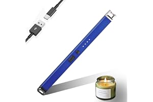 JIEYUCHU Mechero de Velas, Encendedor eléctrico USB Recargable con Indicador LED de Batería, Resistente al Viento y sin Llama para Velas, Fiesta, Estufas de Gas, Camping (Azul)