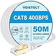 VOIETOLT Cat8 Ethernet Cable 50M, 40Gbps/2000Mhz Flat High Speed Network Cable, STP RJ45 Gigabit Cat-8 Lan Internet Cable for PS4/5, for Modem - White