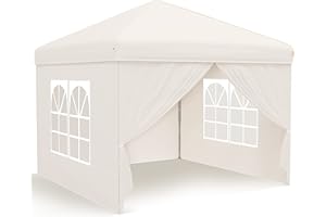 Gazebo, Ej.Victor Pop Up Gazebo 2.5 x2.5 with 4 Sides and Windows Sun Protection for Garden Tent, Party, Stall, Outdoor Craft Show, Farmers Markets-Khaki