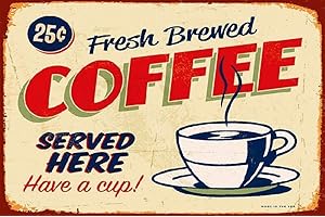 Ducomi Quadri Vintage Targhe Metallo Decorative Cucina e Casa - Targa 20 x 30 cm con Stampe Americane Decorazione Muro Parete - Quadro Metallico Appendere - Poster Arredo Soggiorno (Cafè 10166)