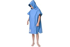 tiddlers & nippers Kids Patterned/Plain Microfibre Hooded Towel/Poncho | Lightweight, Super Absorbent Microfiber & Quick Drying | Ideal For Beach, Pool, Holidays & Travel (Blue, 5-10 Years)