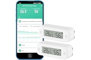 WLAN Thermometer Hygrometer: Smartes Temperatur- und Feuchtigkeitssensor, Echtzeit-Monitor, App-Benachrichtigung, Digitales Temperatursensor Innen, kompatibel mit Alexa/Google Home (2PCS)