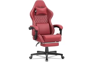 Ferghana Sedia da Gaming,Sedia Gaming Ergonomica con Regolabile Poggiapiedi, Poggiatesta, Supporto Lombare, Pelle di PU Poltrona Ufficio Regolabile,Professionale Sedia da Ufficio Gaming (Rosso)