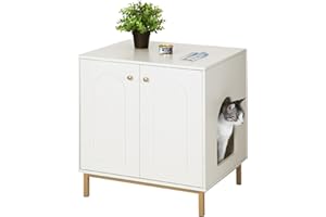 Hzuaneri Szafka Da Kotów, Kuweta Dla Kotów, Szafka Dla Kota z Drzwiami, Drewniany Stolik Pomocniczy do Domku dla Zwierząt Domowych, 50 x 60 x 61 cm, Stabilna Szafka, Biały i Złoty CB81203G