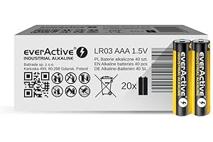 everActive Baterie AAA, 40 sztuk, przemysłowe baterie alkaliczne, Micro LR03 R03 1,5 V, 5 lat trwałości, 40 sztuk