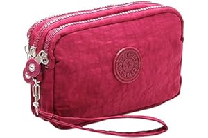 Btoon 3 Layer Zipper Nylon Wallets for Women Wristlet Bag Purse Waterproof Cell Phone Pouch Handbag
