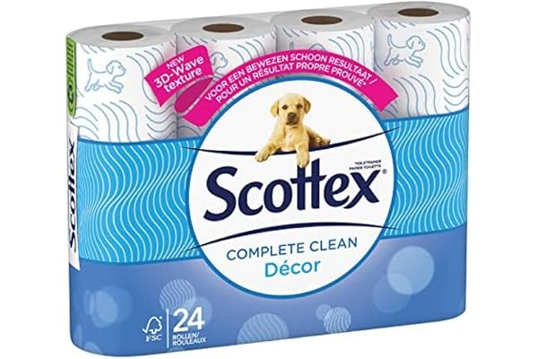 SCOTTEX Klassisk dekor - 2-lagers toalettpapper (24 rullar) - mjuk och hållbar - 3-i-1-lösning