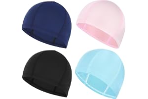 4 stycken badmössor, svart, mörkblå, havsblå, rosa, unisex | Badmössa, flexibel, högelastisk, för män och kvinnor, långt kort