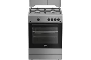 BEKO FBG62010DX - Cucina a gas con forno a gas, n° fuochi, 60x60 cm, colore inox/nero