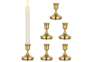 Inweder Portavelas Dorado Candelabro de Metal: 6 Piezas Porta Velas de Latón Portavelas Cónico Vintage Porta Velas de Ventana para Centro de Mesa Boda Navidad Chimenea Decoración del hogar