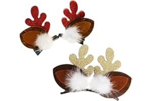 Rainway Lot de 2 paires de pinces à cheveux de Noël en forme de bois de cerf avec bois de cerf en peluche avec pompon - Accessoires de Noël - Pinces à cheveux mignonnes pour femmes et filles
