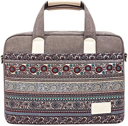 13.6 Inch Bohemian Laptop Bag Waterproof Wear-Resisting Multi Functional Protective Canvas Shoulder Messenger Bag Case Sleeve for MacBook Air Pro 13 13.3 Inch Laptop Briefcase -Light Grey