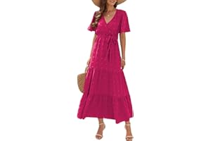 Wantonfy Femme Robe Casual Robe Maxi D'été Casual Chic et Bohème Robe V Élegante Taille Haute Robe