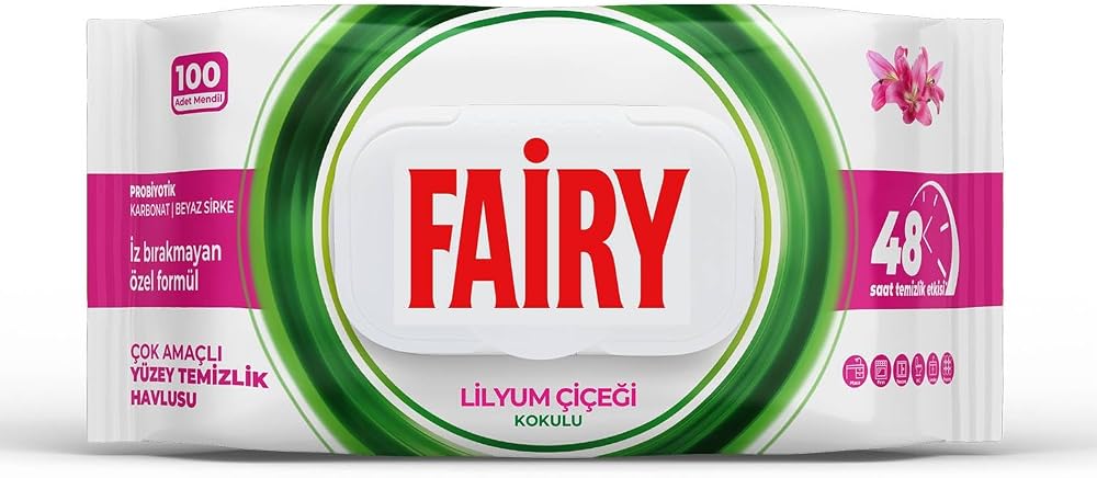 Fairy Çok Amaçlı Yüzey Temizlik Havlusu 100 Yaprak | Lilyum Çiçeği | Beyaz Sirke & Karbonat | 48 Saat Temizlik Etkili | İz Bırakmayan Formül