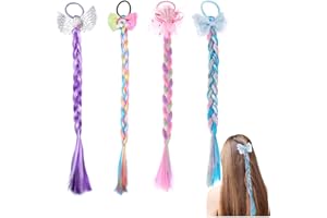 CEQINY Bunte Haarteile 4 Stücke Mädchen Haarverlängerungen Zubehör Farbverlauf Geflochtene Haare Bunte Perücken Pferdeschwanz Haar für Kinder Mädchen Kinder Regenbogen geflochtene Haarsträhnen für Party