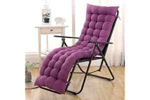 Highdi Coussin de Chaise Longue/Bain de Soleil, Coussin Transat Jardin Exterieur, Rembourré Pliable Épais & Confortable avec Bande Réglable pour Terrasse, Plage, Salon (Violet,53x170cm)