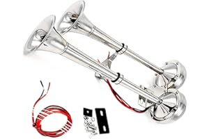 YIYIDA Bocina de coche Bocina de barco 160DB Car Horn inoxidable de doble tubo Bocina eléctrica Bocina de camión plateada 304 Altavoz de coche Bocina de aire adecuada para 24V yate moto RV etc
